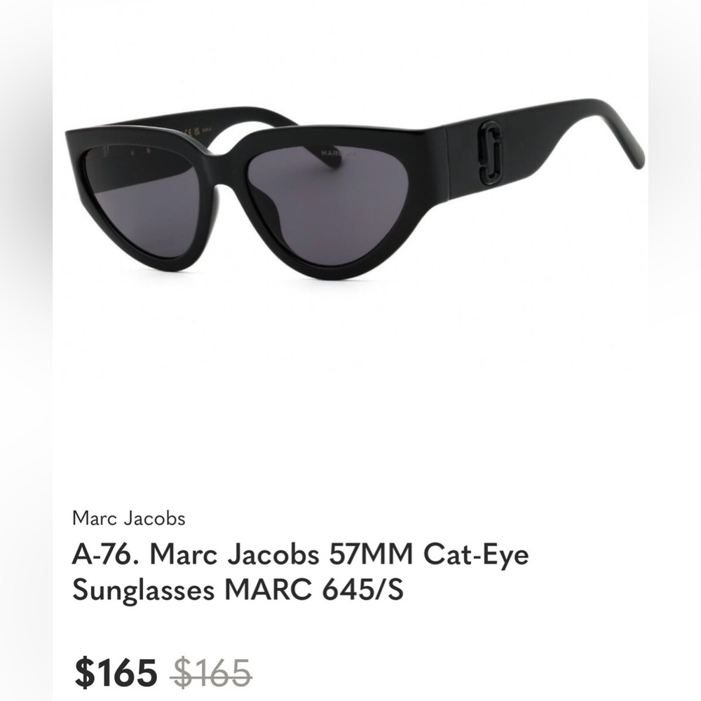 New Marc Jacobs Black Cat-Eye Sunglasses